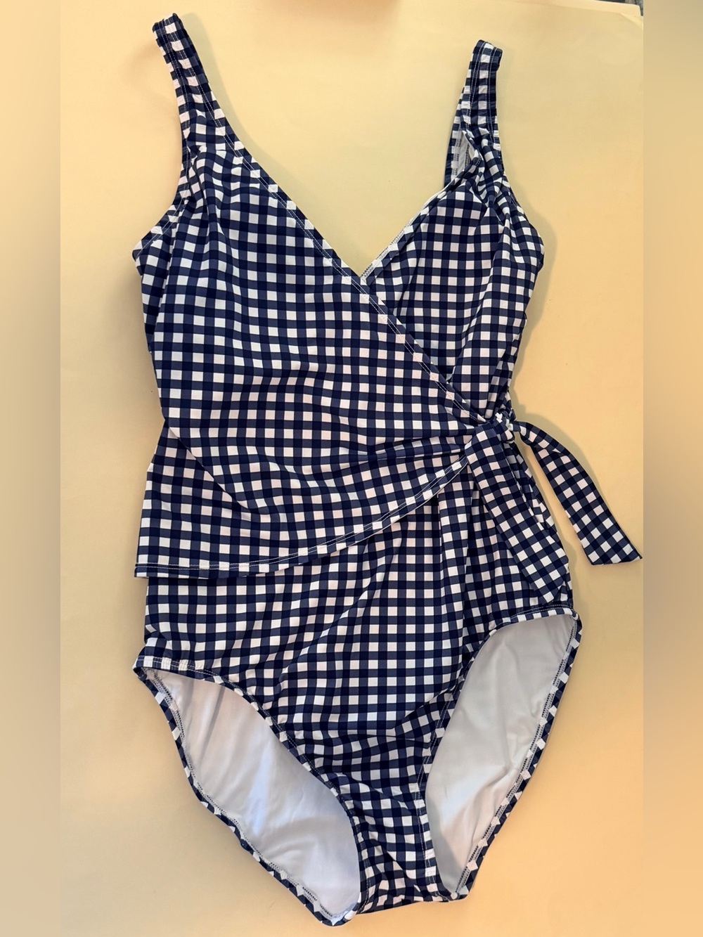 Tommy Bahama Gingham Wrap Front One Piece Swimsuit Mare Navy Size 14